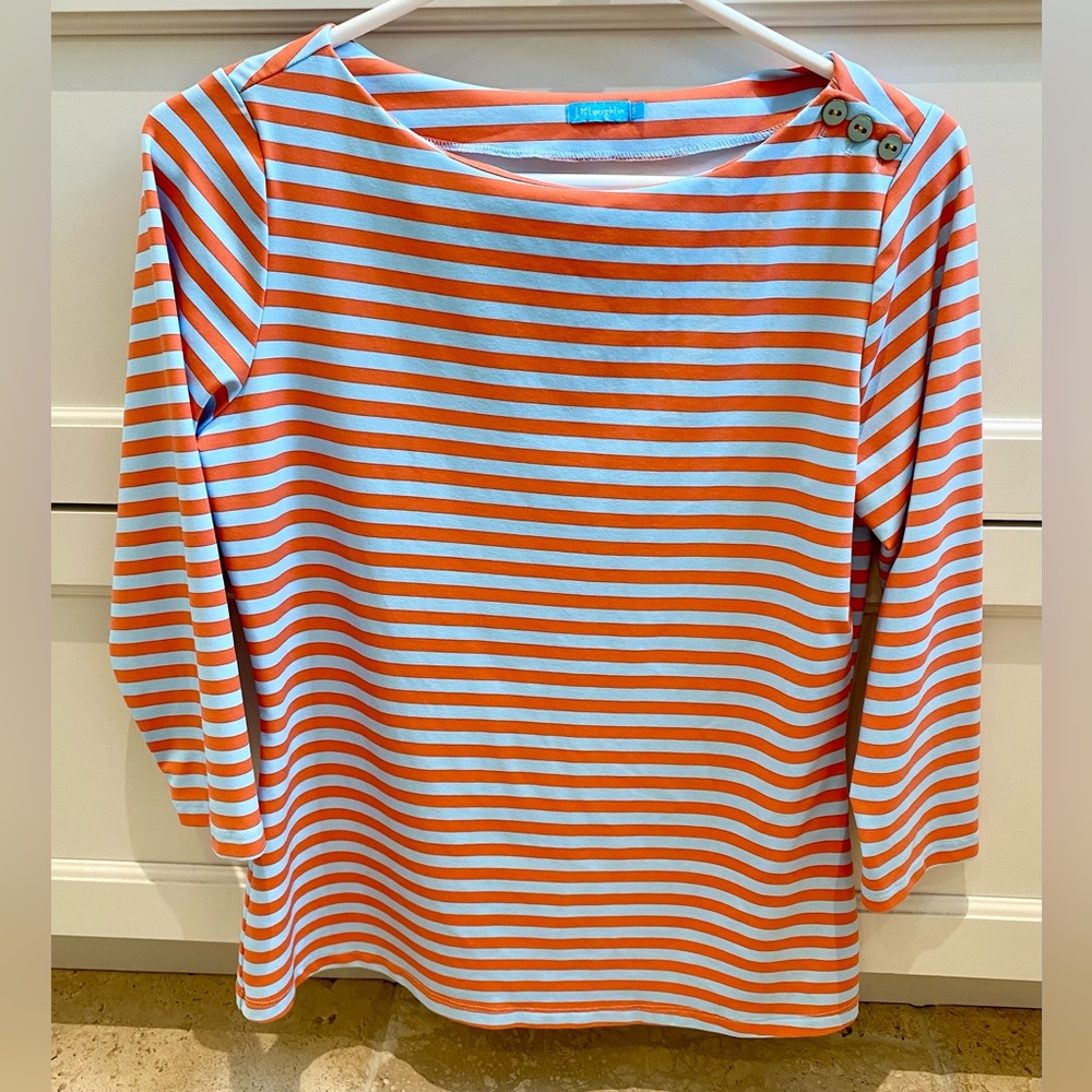 J. McLaughlin Wavesong Catalina Cloth Stripe 3/4 sleeve Tee Top S